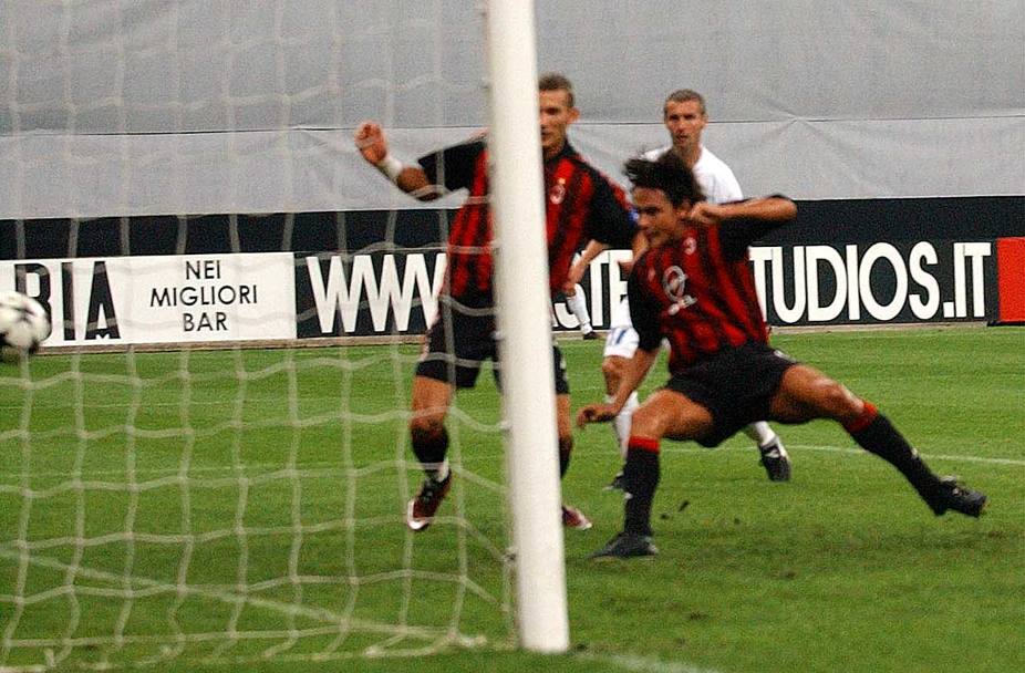 14 agosto 2002: Inzaghi segna l&#39;1-0 allo Slovan Liberec nei preliminari di Champions. Dfp